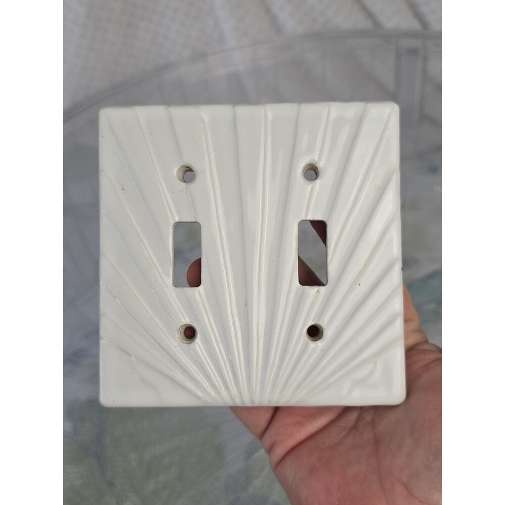 Art Deco Style Sunburst Stoneware 2 Switch Electrical Cover